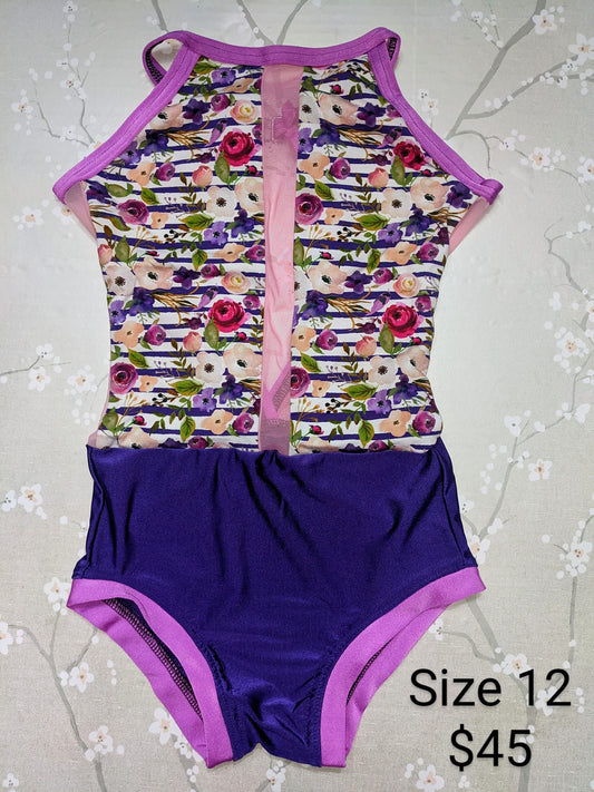 Size 12- Purple Flowers and Stripes Leo