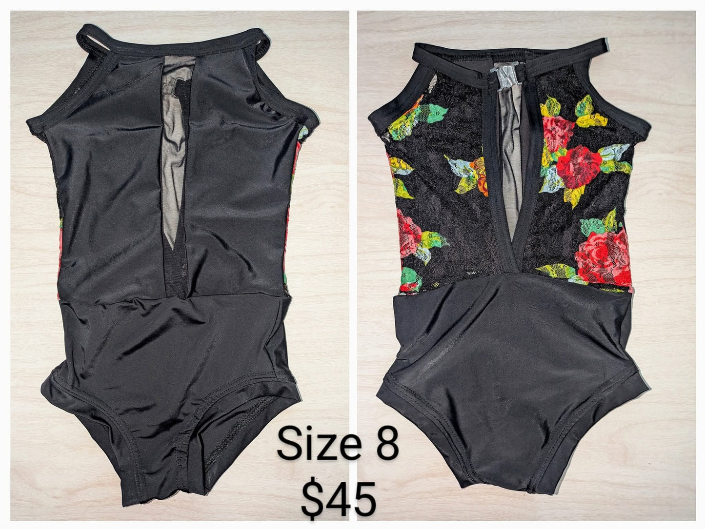 Size 8- Black Floral Lace Leo