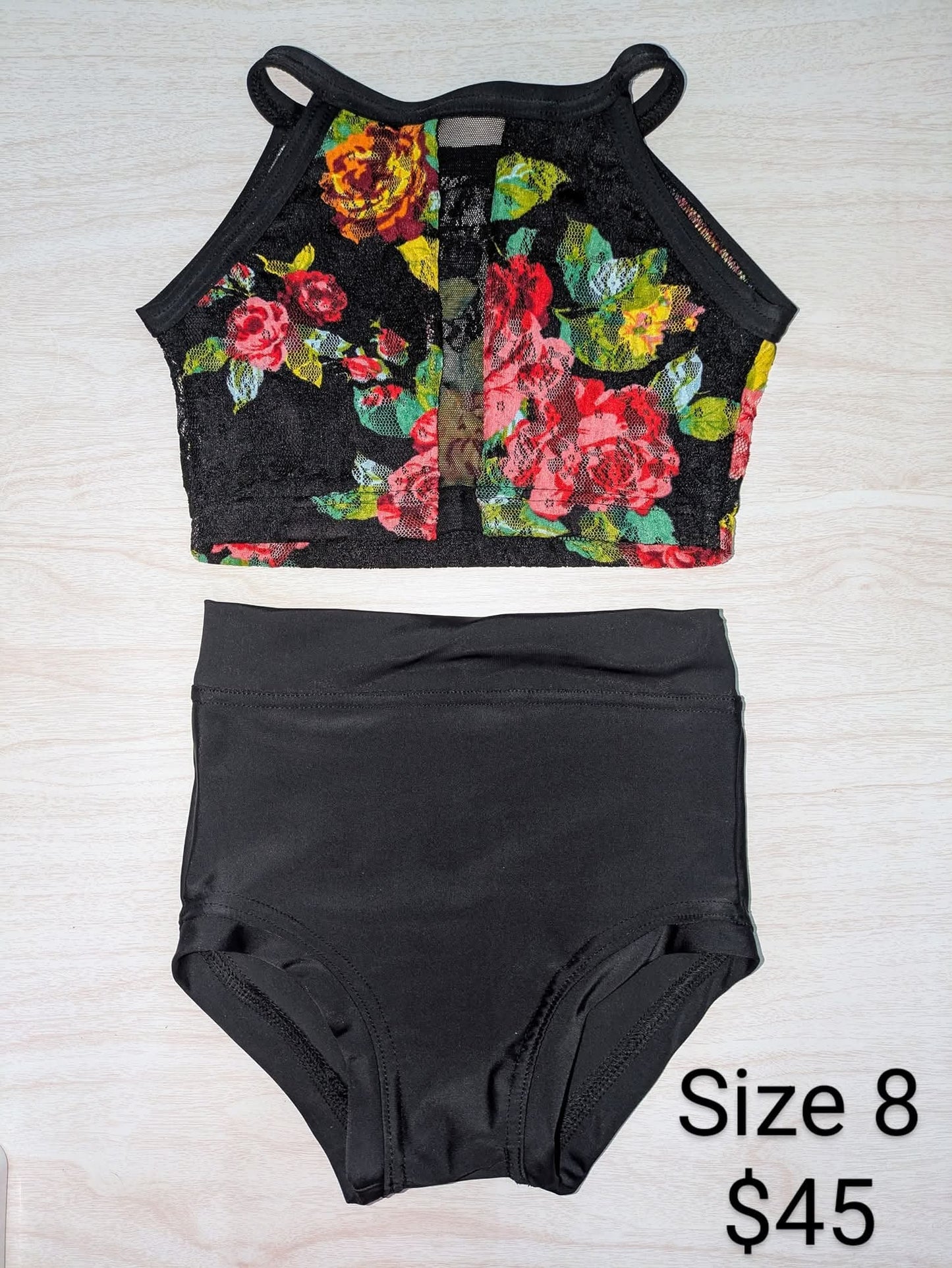 Size 8- Black Floral Lace Set